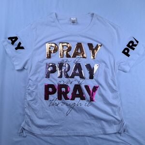 White and Gold Short Sleeve Tee with Bold Typography